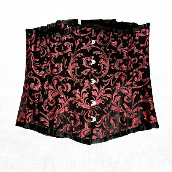 * Red Black brocade Underbust Corset Waist Cincher EUC Size 24 main image 14